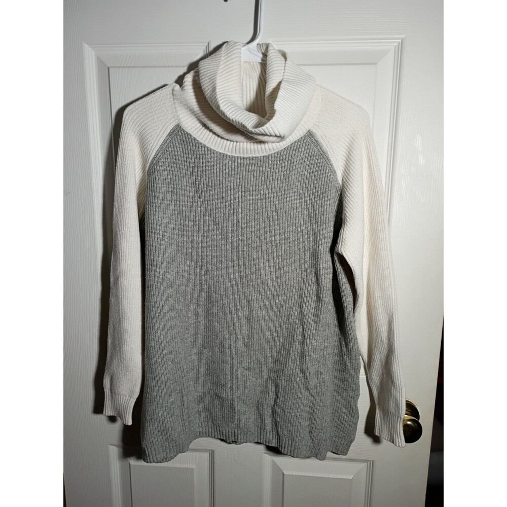 Sucrefas Woman M pullover Sweater Turtleneck Colorblock White Grey LS stretch